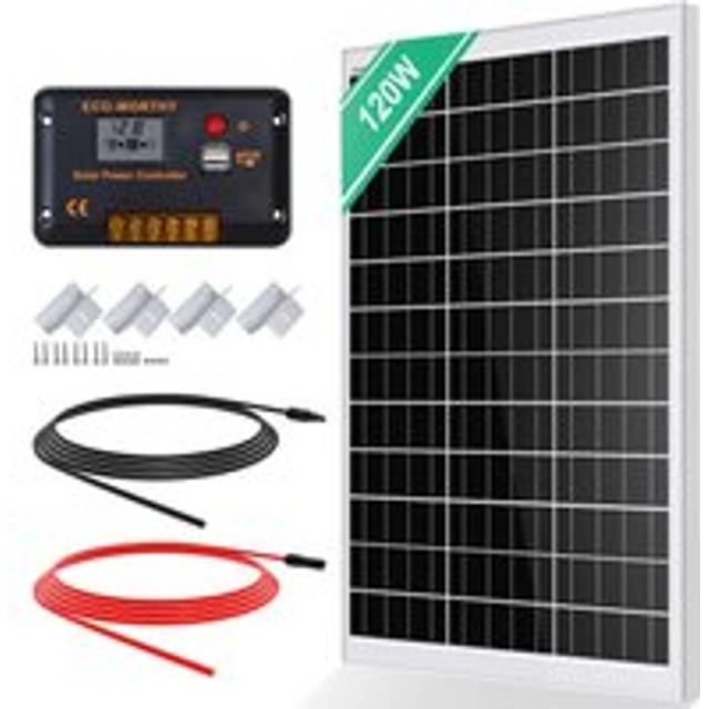 Eco-worthy - 120watt 12volt Solar Panel Kit Off-Grid System with 120W 12V Monocrystalline Solar Panel + 30A Charge Controller + Solar Cables+Mounting