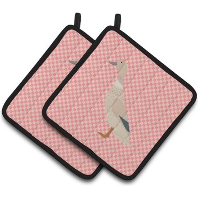 Caroline's Treasures West Harlequin Duck Pink Check Decorated Pot Holder  7.5 x 7.5