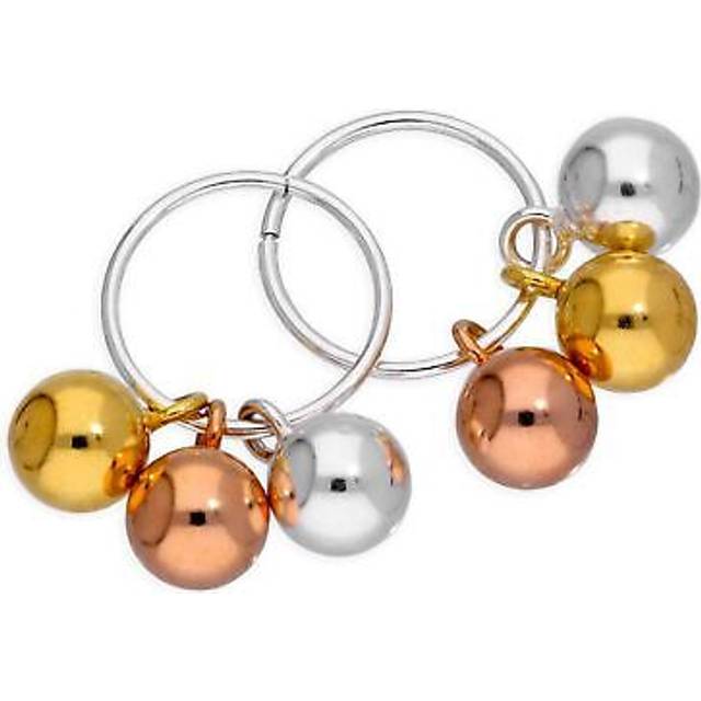 Triple mixed gold plated sterling silver bauble charm hoop 12mm earrings