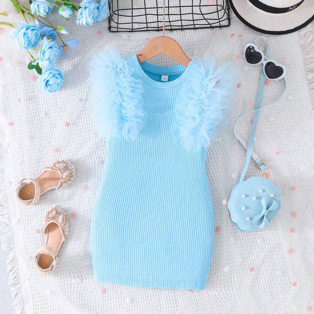 SHEIN Young Girl Cute, Fashionable, And Casual New Summer Exquisite Lace Sleeve Round Neck Dress