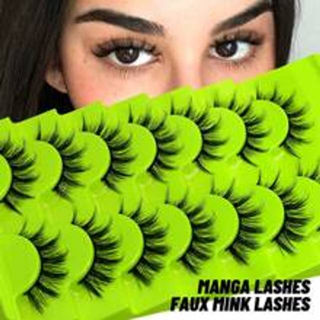 7 Par Manga Fransar Faux Mink Ögonfransar Cat Eye Fransar Anime Lösögonfransar Naturligt utseende Fluffiga Wispy Eyelash Extension Makeup Tools (GA01) - Svart