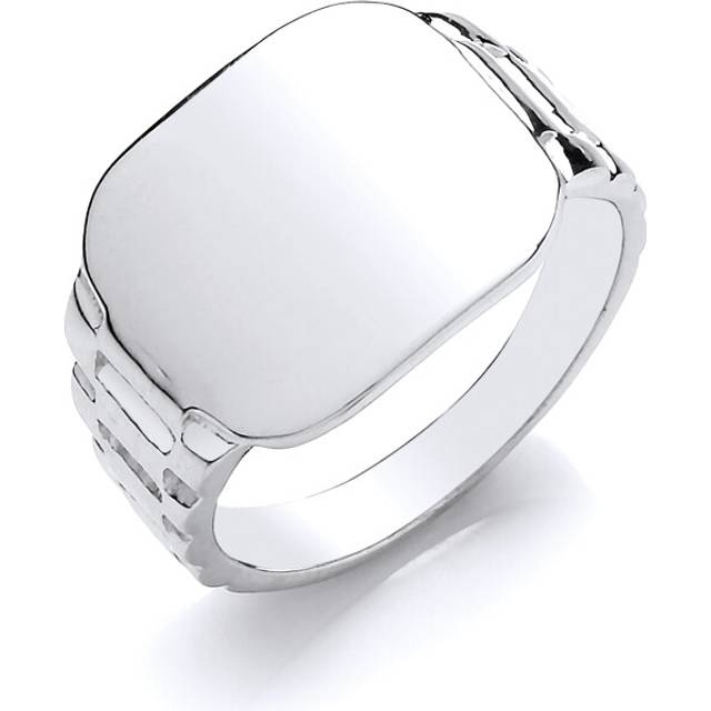 (I) Jewelco London Kids Rhodium Plated Sterling Silver # Watch Strap Cushion Signet Ring