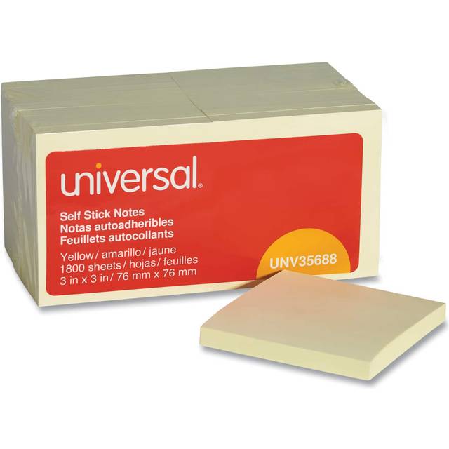 Universal Repositionable Self-Stick Note Pads  3 x 3  100-Sheet  18 Pack - Yellow