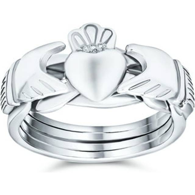 Irish Celtic Trinity Hands Crown Heart BFF Friendship Interlocking Claddagh Puzzle Ring for Teens Women Sterling Silver .925 silver
