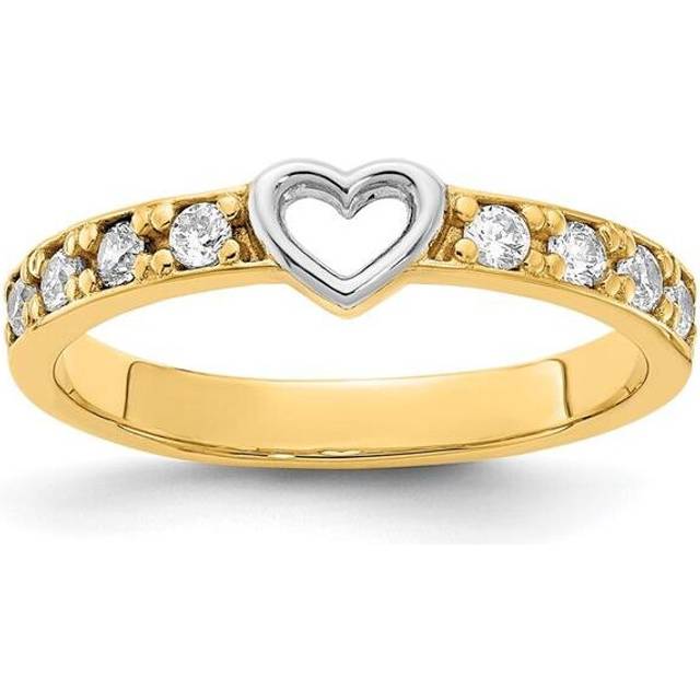 14K Yellow & Rhodium White CZ Heart Ring - Size 7