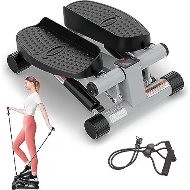 Niceday Mini Stepper träningsmaskin, stegmaskiner med motståndsband, stegmaskinövare för hem, upp-ner-stegare med LCD-skärm, platsbesparande, halkfri pedal, benarmar och helkroppsträning