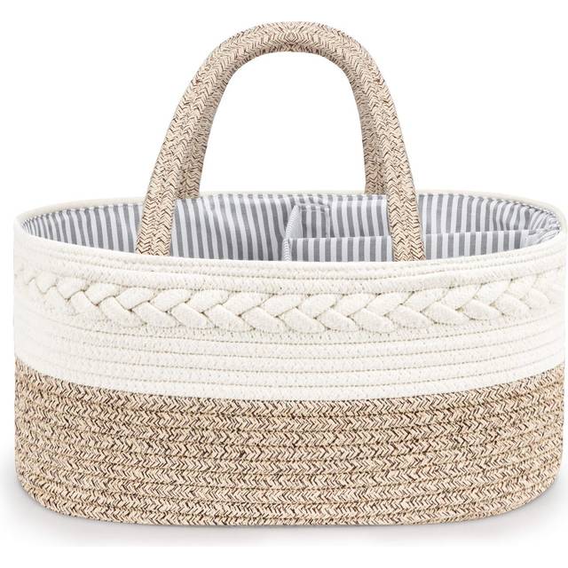Nappy Caddyï¼Large Newborn Essentials Diaper Caddyï¼Cotton Rope Sturdy Portable Baby Caddy Storage Basket with Removable Compartmentsï¼Nappy
