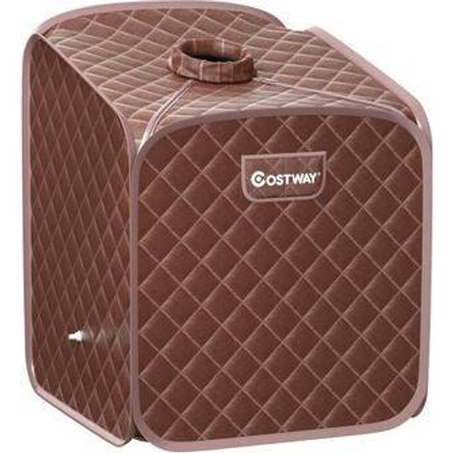 COSTWAY Portable Steam Sauna Spa Private Sauna Tent with Adjustable Temperature-Coffee, Brown