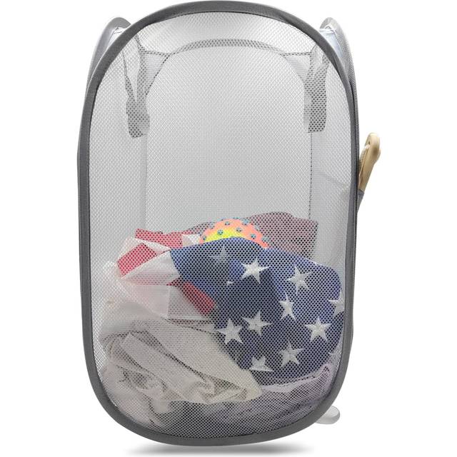 HONOMA Sturdy Mesh Laundry Hamper Basket Bag Pop up Basket with Side Pocket for Laundry Room  Bathroom  Kids Room  College Dorm