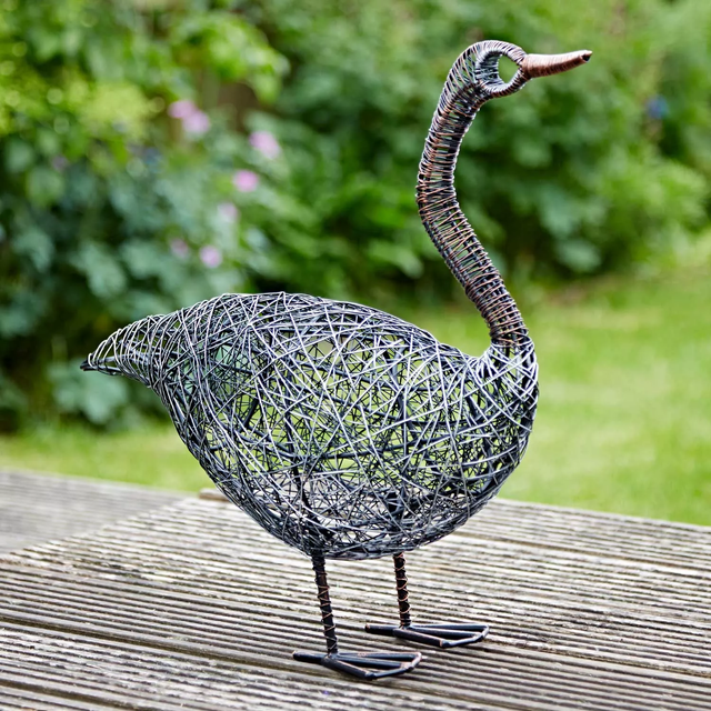 Guska the Standing Duck Wire Garden Ornament - Grey (50cm H X 43cm W X 16cm D)