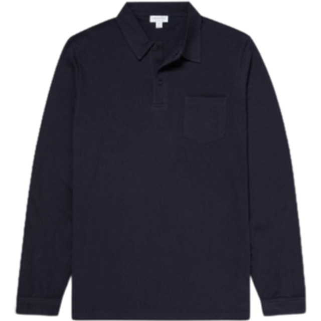 Sunspel Long Sleeve Riviera Polo Shirt Navy