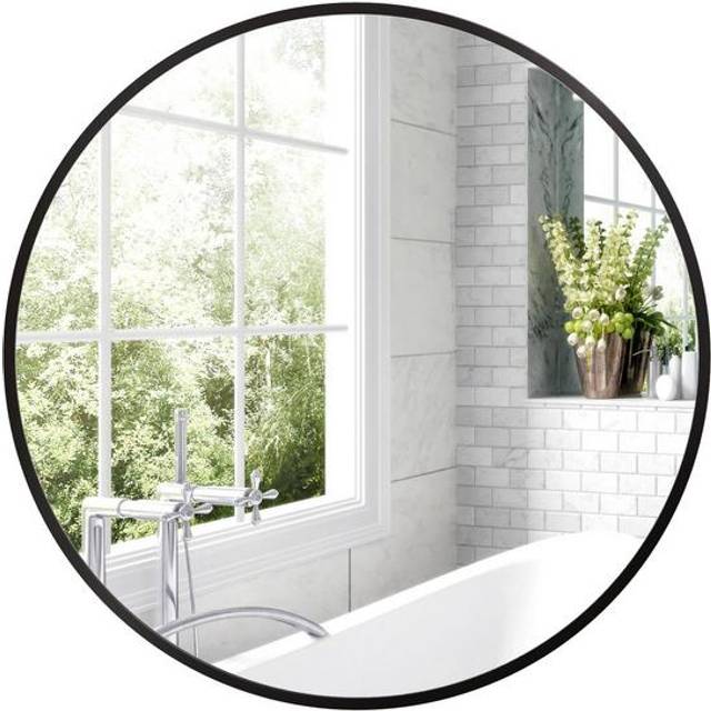 HOMCOM Round Bathroom Mirror, Modern Wall-mounted Vanity Mirror with Aluminium Frame and Easy Install Hook for Living Room, Entryway, 70 x 70cm, Black