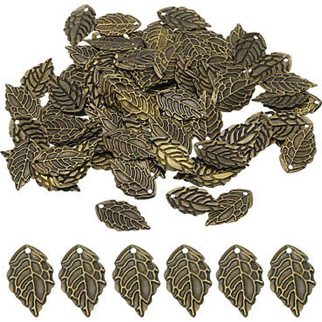 Leaf pendants, 100 pack metal tree leaf beads bulk leaves charm, bronze