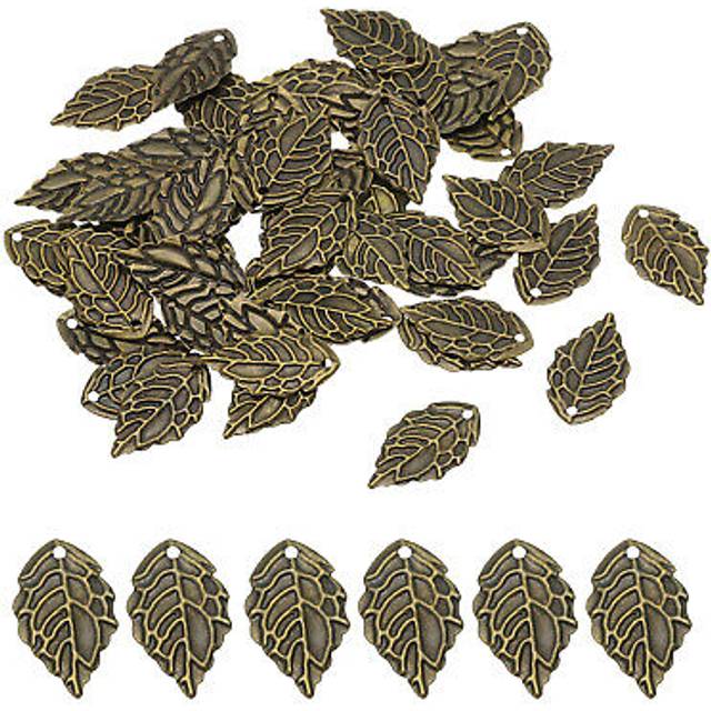 Leaf pendants, 50 pack metal tree leaf beads bulk leaves charm, bronze