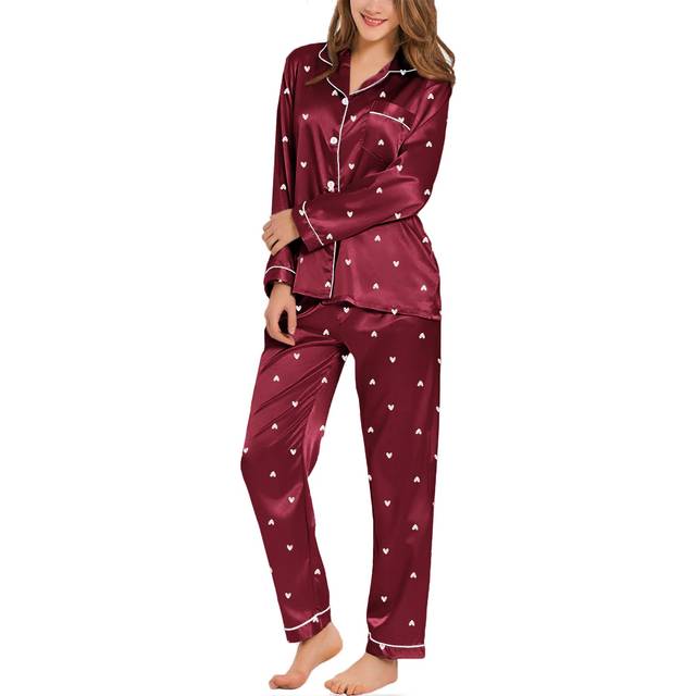 SWOMOG Pajamas Set Long Sleeve Sleepwear Womens Button Down Nightwear Soft Pj Lounge Sets