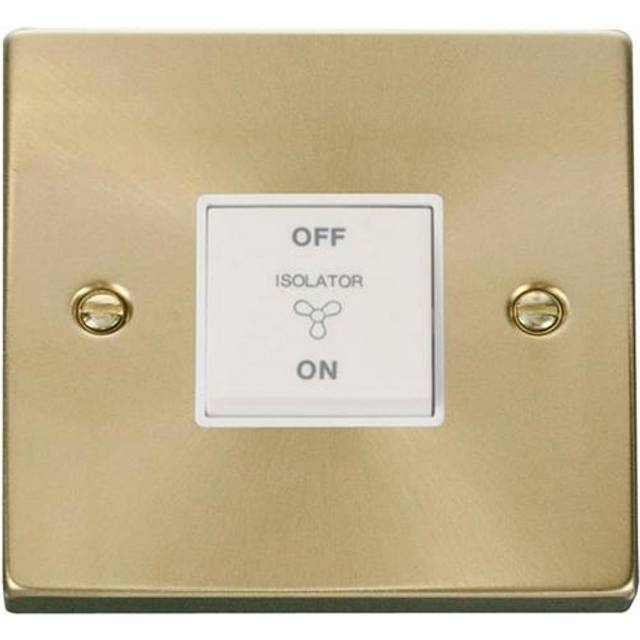 Satin / Brushed Brass 10A 3 Pole Fan Isolation Switch - White Trim Se Home