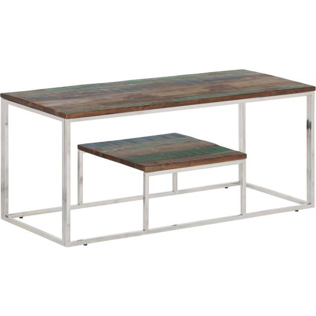 vidaXL Coffee Table Silver Stainless Steel and Solid Wood Reclaimed