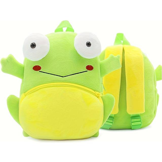 (Frog) Cute Plush Animal Toddler Backpack - Lightweight & Foldable Travel Bag for Boys & Girls - Perfect Gift Idea