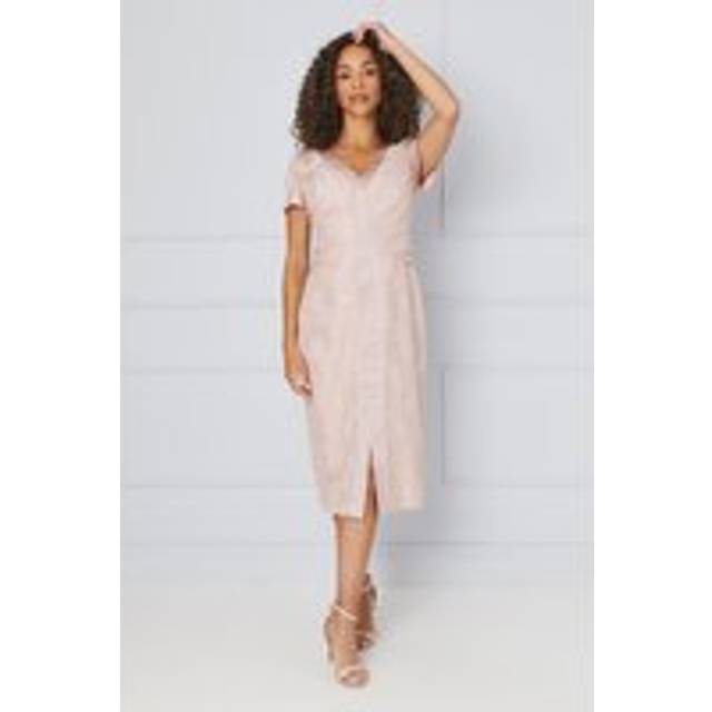 Womens Occasion Floral Jacquard Satin Insert Pencil Dress - Pink - 12
