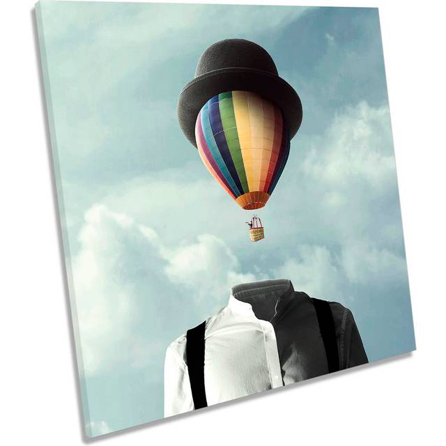 Hot Air Balloon Top Hat Print CANVAS WALL ART Square Picture Blue (60cm H x 60cm W x 2cm D)