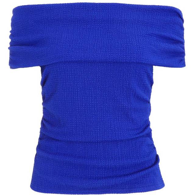 Quiz Womens Blue Textured Bardot Ruched Top - Size 8 UK