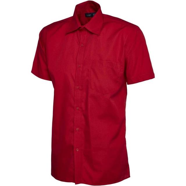 Uneek Mens Poplin Half Sleeve Shirt UC710 Red 16&quot; Colour: Red, Si