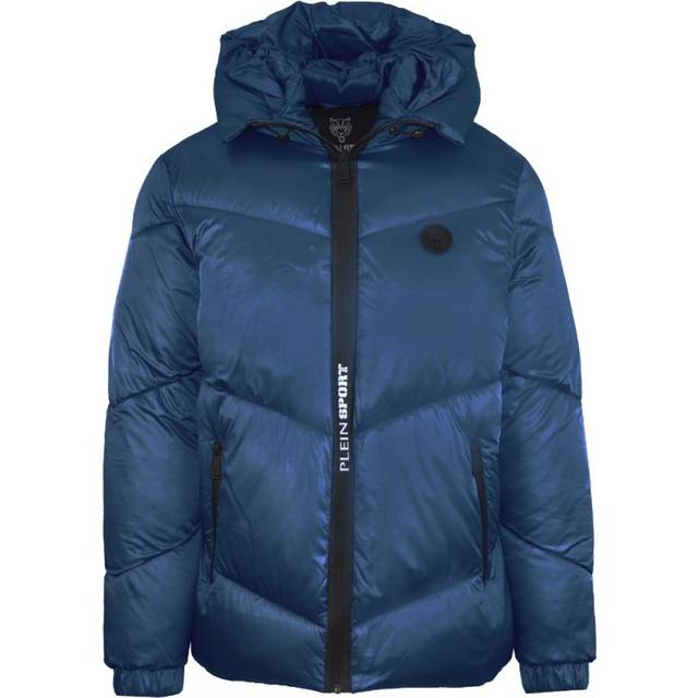 Plein Sport Mens Shiny Padded Navy Blue Jacket - Size Large