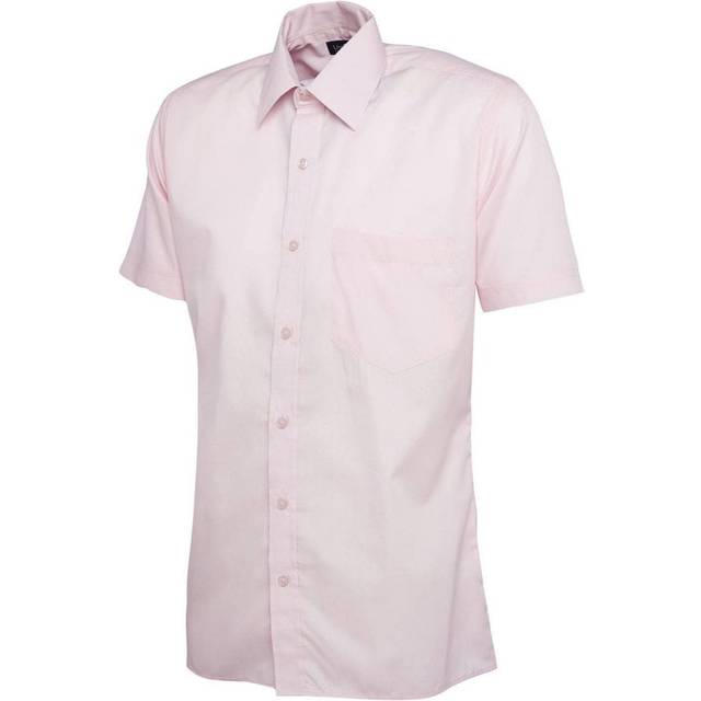 Uneek Mens Poplin Half Sleeve Shirt UC710 Pink 18.5&quot; Colour: Pink