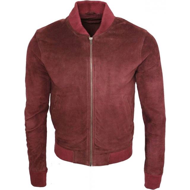 Infinity Leather Mens Varsity Soft Suede Bomber Jacket - Burgundy - Size Large