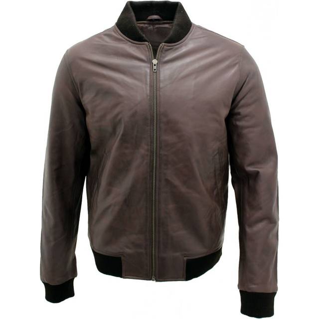 Infinity Leather Mens Varisty Bomber Jacket - Brown - Size X-Large