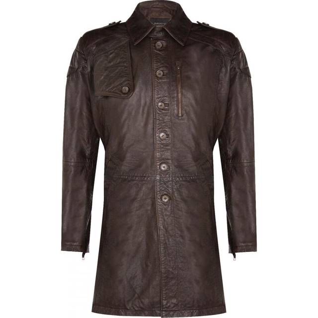 Infinity Leather Mens Soft Long Military Trench Distressed Coat - Brown - Size Small