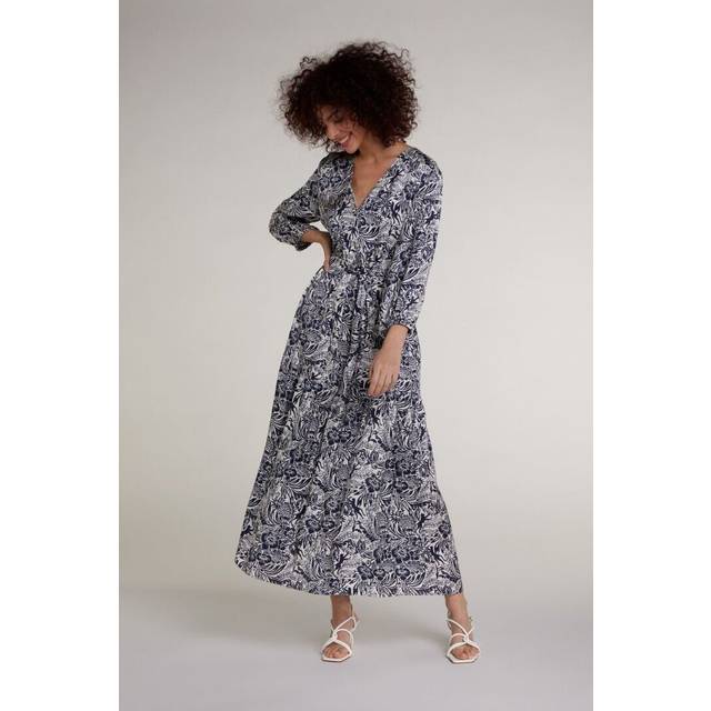 Oui tie waist dress boho maxi victorian print size 10-16 uk £199 navy/white