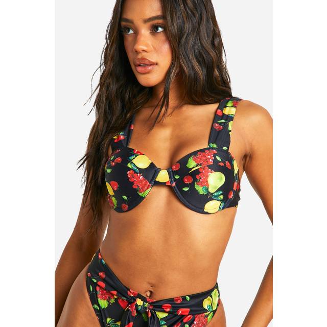 Womens Fruit Print Underwired Bikini Top - Black - 8, Black