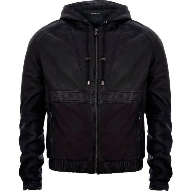 Infinity Leather Mens Zipped Hooded Bomber Biker Jacket - Black - Size 5XL