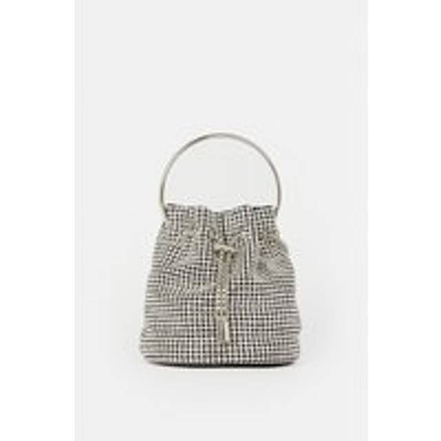 Rhinestone Bucket Hoop Clutch Bag - Silver