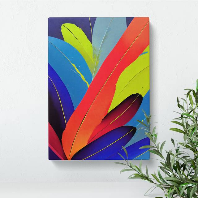 Vibrant Feathers No.6 - Wrapped Canvas Graphic Art - Blue;Red;Yellow (76cm H x 50cm W x 3cm D)