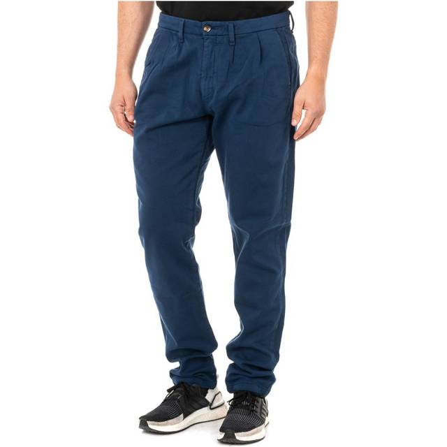 La Martina Mens Long trousers with straight cut hems and belt loops KMT006 man - Blue Cotton - Size 33 (Waist)
