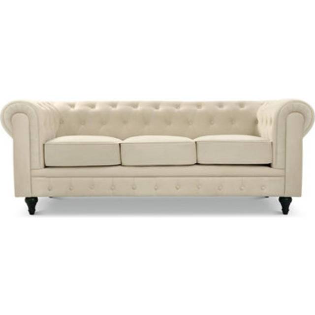 Chesterfield Velvet Sofa - 2 Seater - Cream - 3 Seater