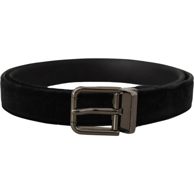 Dolce & Gabbana, Accessoarer, Herr, 80 CM, Sammet Silverfärgad Metallspänne Bälte - black (80 CM)