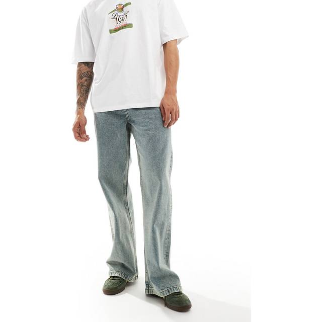 ASOS DESIGN – Ljusa baggy jeans med vid nederkant-Blå