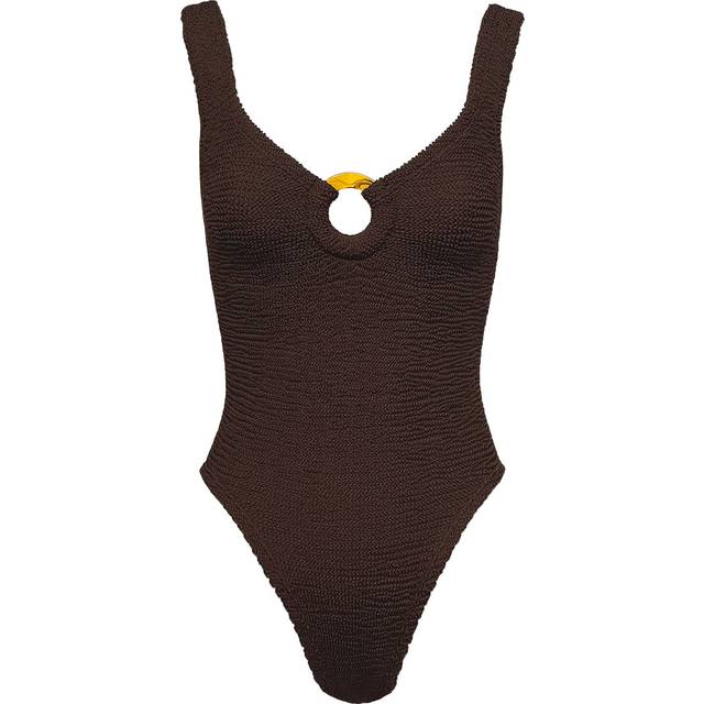 HUNZA G Celine Plunge Neck Swimsuit - Brown