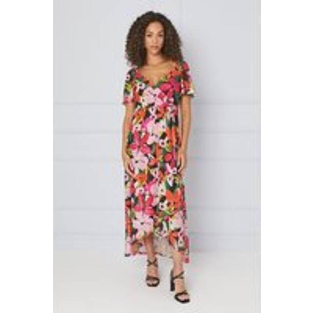 Womens Floral Mesh Wrap Maxi Dress - Red - 14