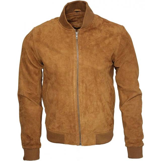 Infinity Leather Mens Varsity Soft Suede Bomber Jacket - Tan - Size Large