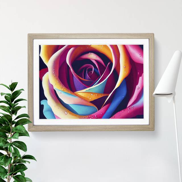 Colourful Rose Flower Vol.5 - Picture Frame Graphic Art - Oak Framed (25cm H x 34cm W x 2cm D)