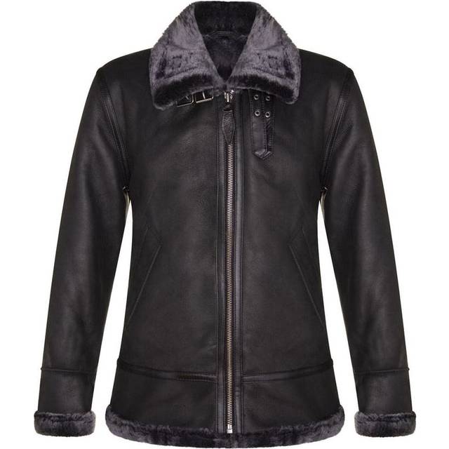 Infinity Leather Mens B3 Sheepskin Shearling Aviator Pilot Flying Jacket - Black - Size 5XL