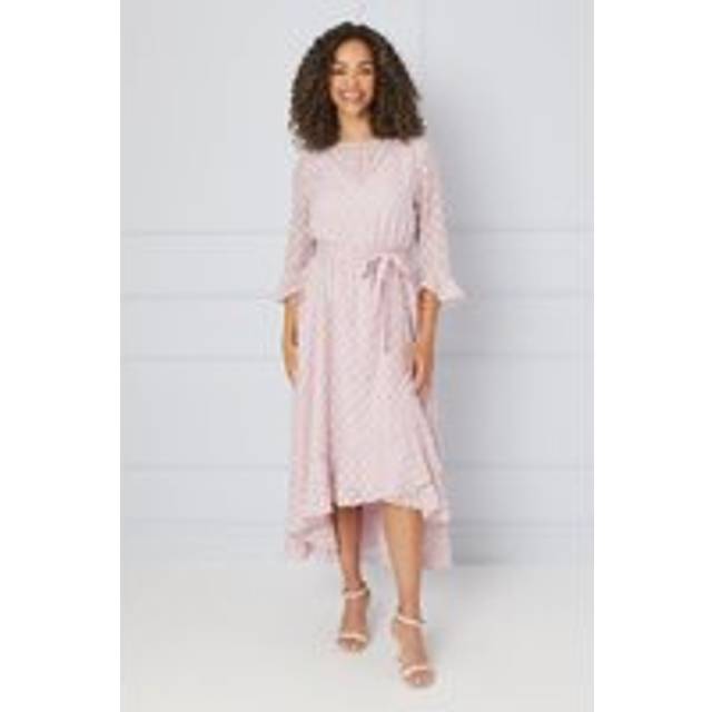 Womens Spot Ruffle Sleeve Midaxi Dress - Blush - 10