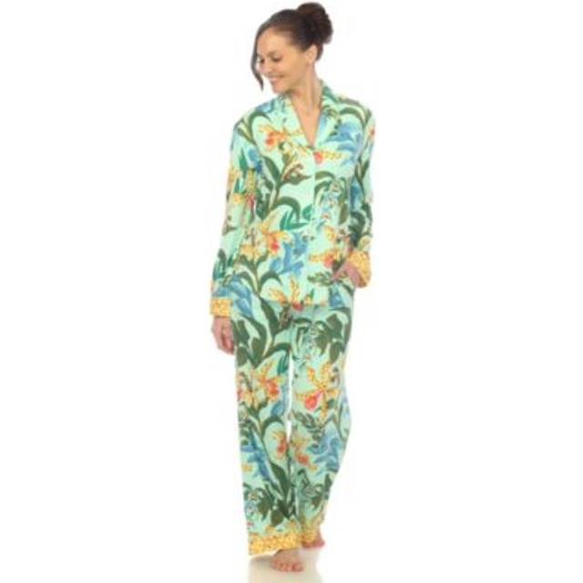 White Mark 3612-04-L Mint Womens Two Piece Wildflower Print Pajama Set - Large