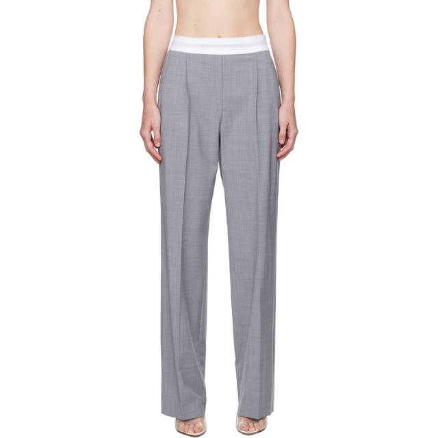 High Waisted Pleated Wool Pants - Grey (2 - 6)