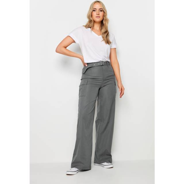 Lts Tall Grey Belted Wide Leg Cargo Trousers 36" > 14 Lts | Tall Women's Wide Leg Trousers - 36" 14