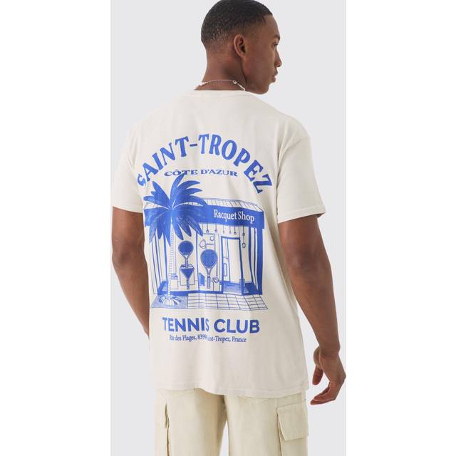 Oversized Saint Tropez Print T-shirt - Cream - S